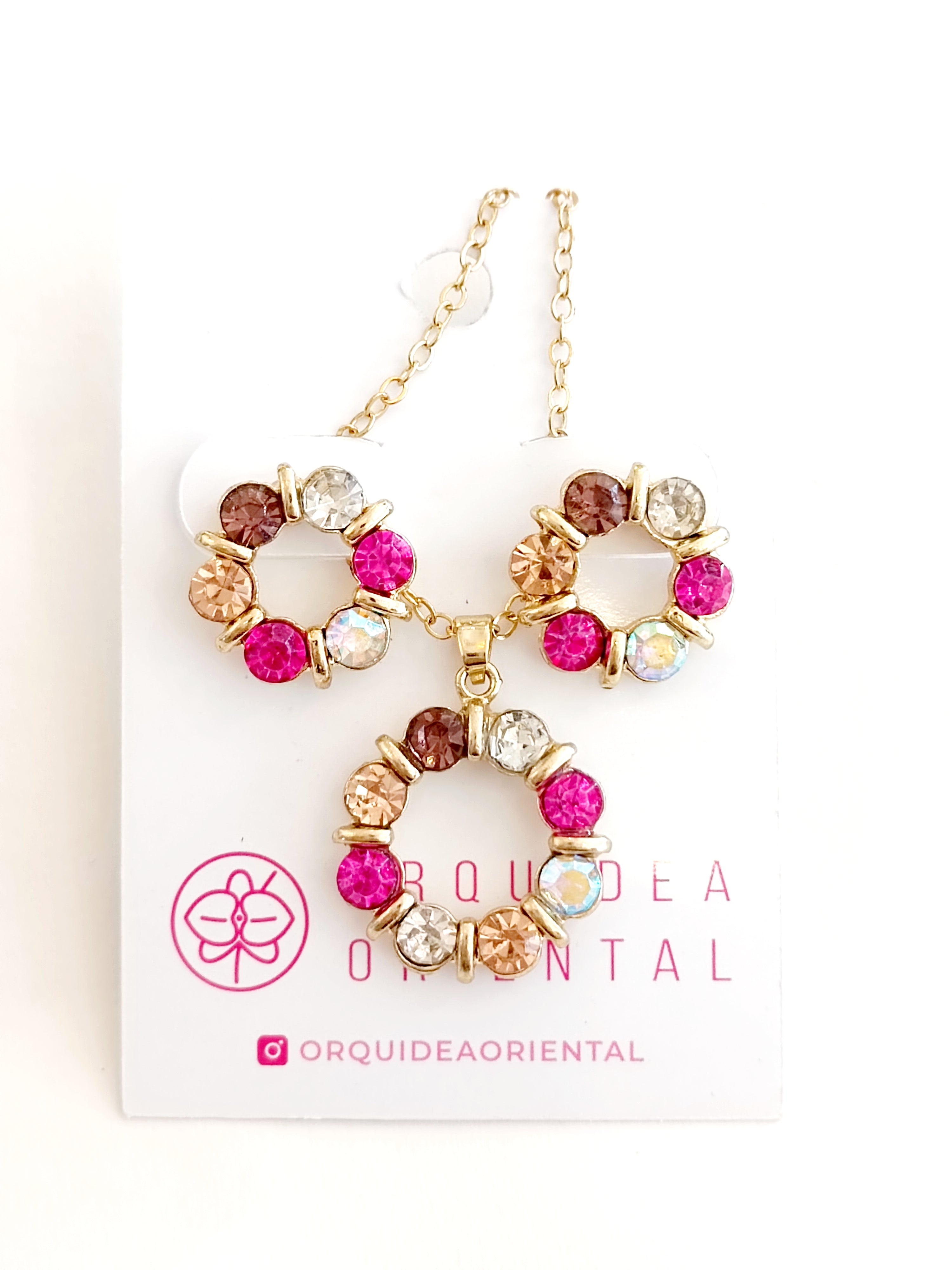 Conjunto Collar y Aros Piedras Multicolor