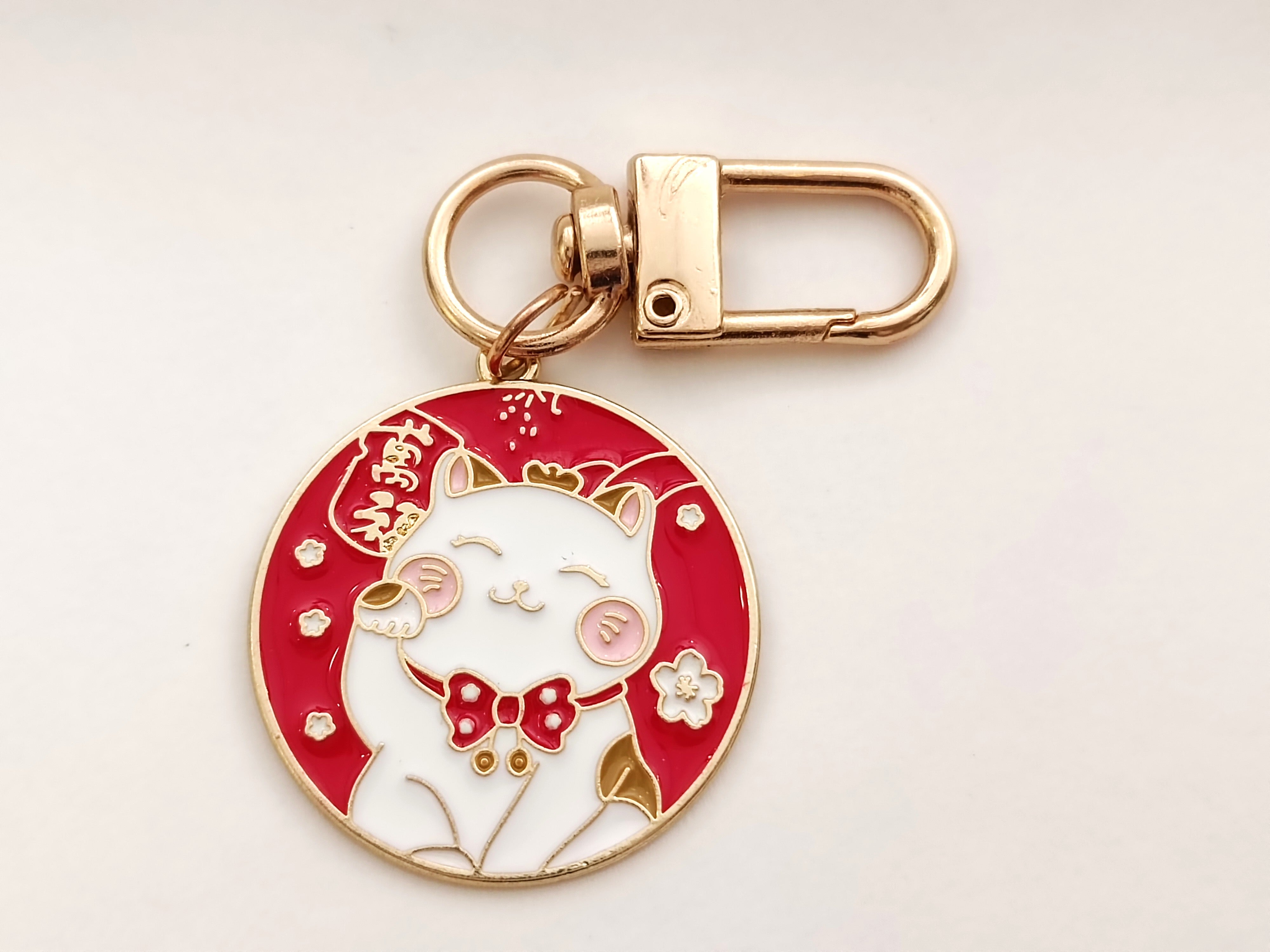 Llavero de gato de la suerte en aleación