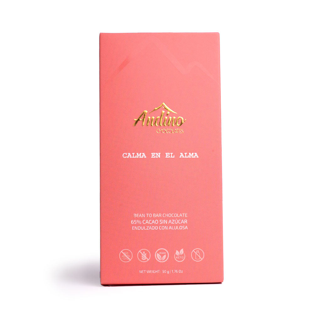 Barra de chocolate keto andino 65% sin azúcar alulosa 50g.