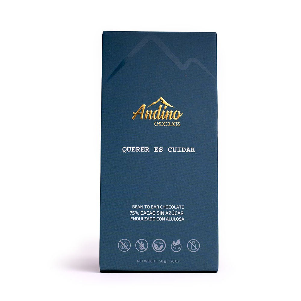 Barra de chocolate keto andino 75% sin azúcar alulosa 50g.