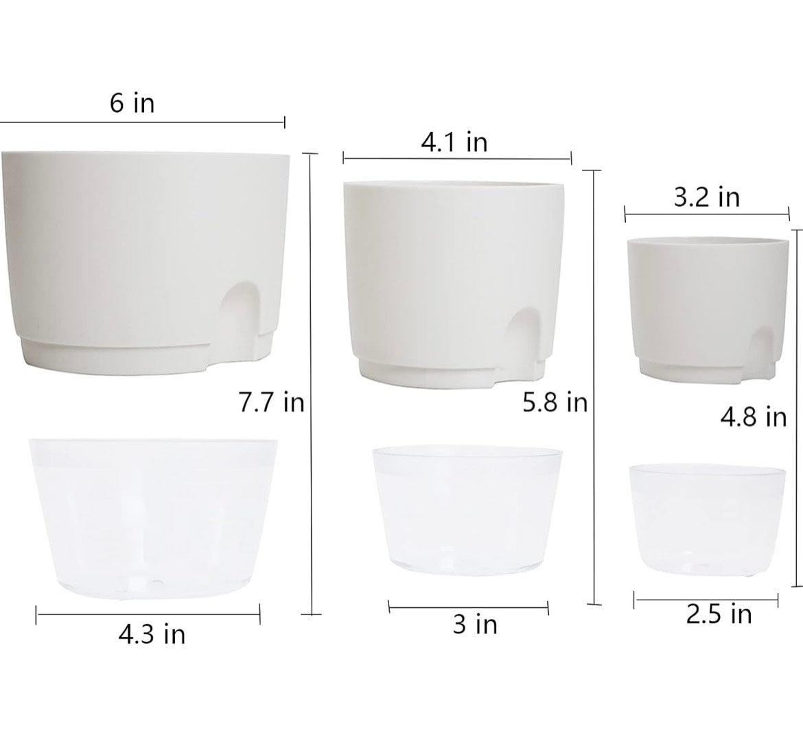 Macetas de riego automático, paquete de 3 macetas transparentes para plantas de interior